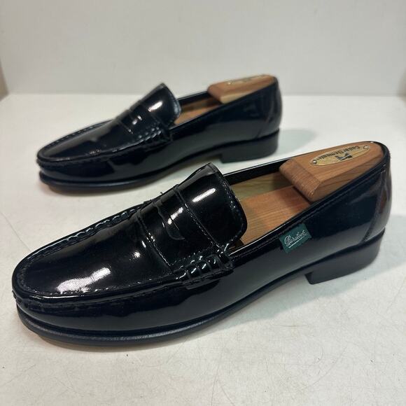 NWOT Paraboot Black Patent Leather Loafer Veritable Mocassin Cousu Main US 7 main image 13
